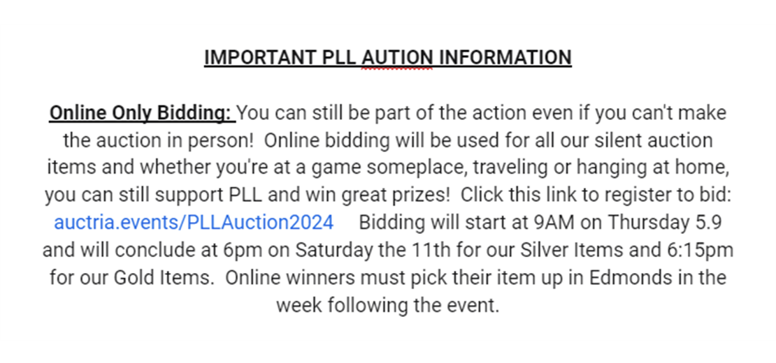 Important PLL Auction Information