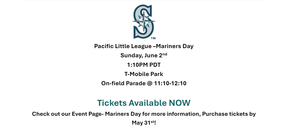 Mariners Little League Day 2024 Tickets Glynda Wenonah